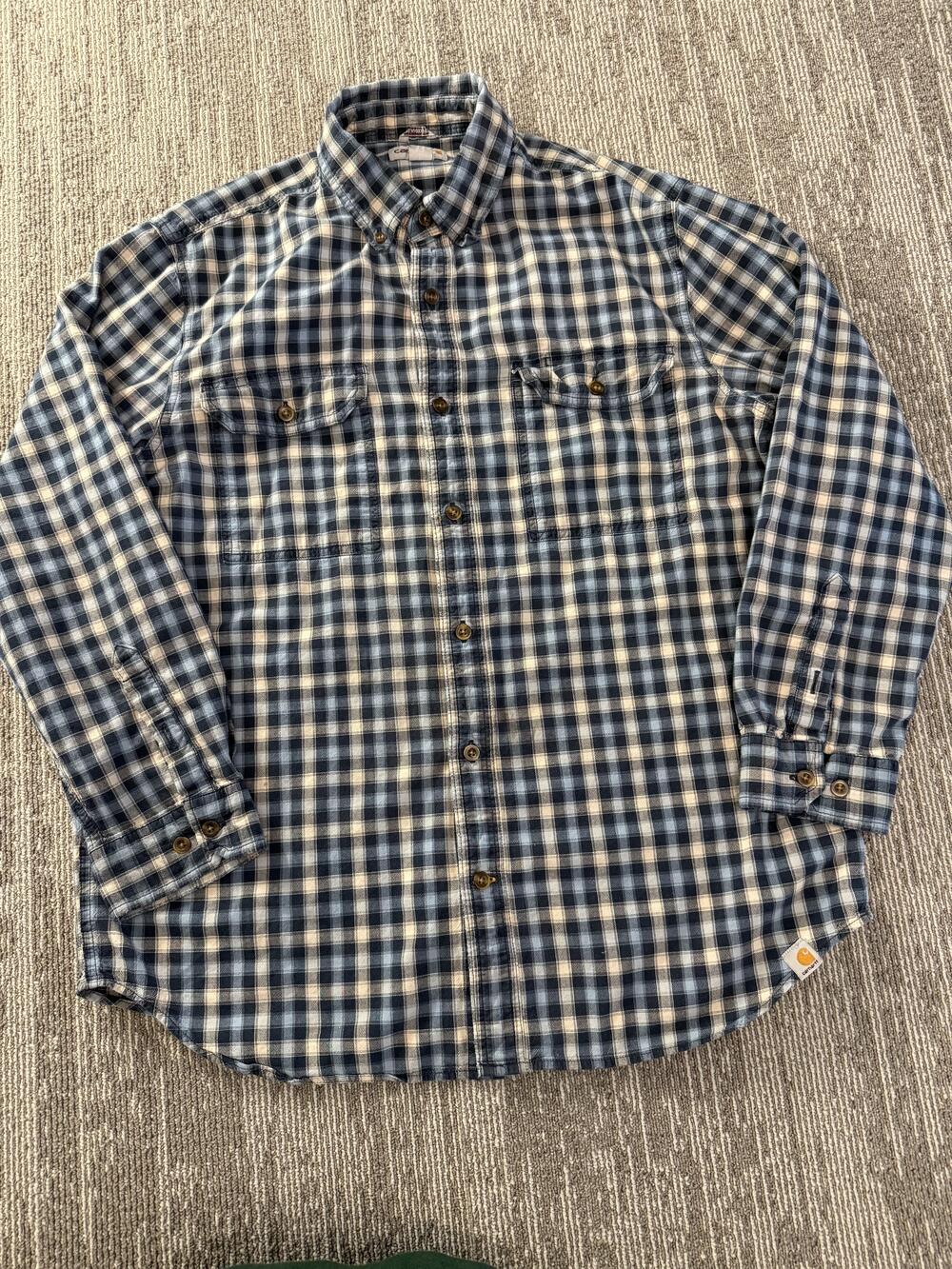 Carhartt Shirt Mens Large Blue Plaid Long Sleeve Button Down Relaxed Fit Work